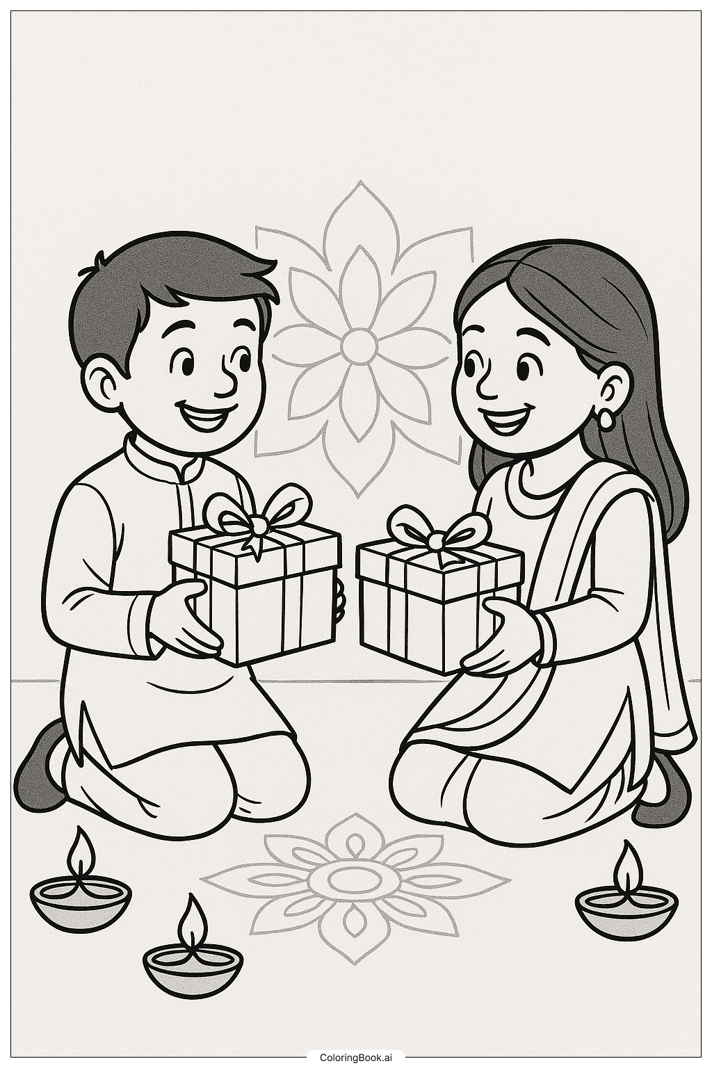Trang tô màu Trao đổi quà trong dịp Diwali