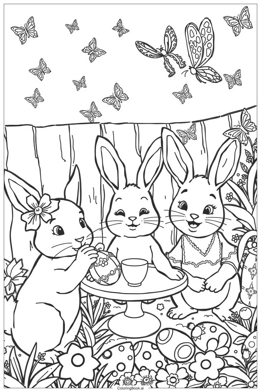  Easter Bunny Garden Party-2 Coloring Page 