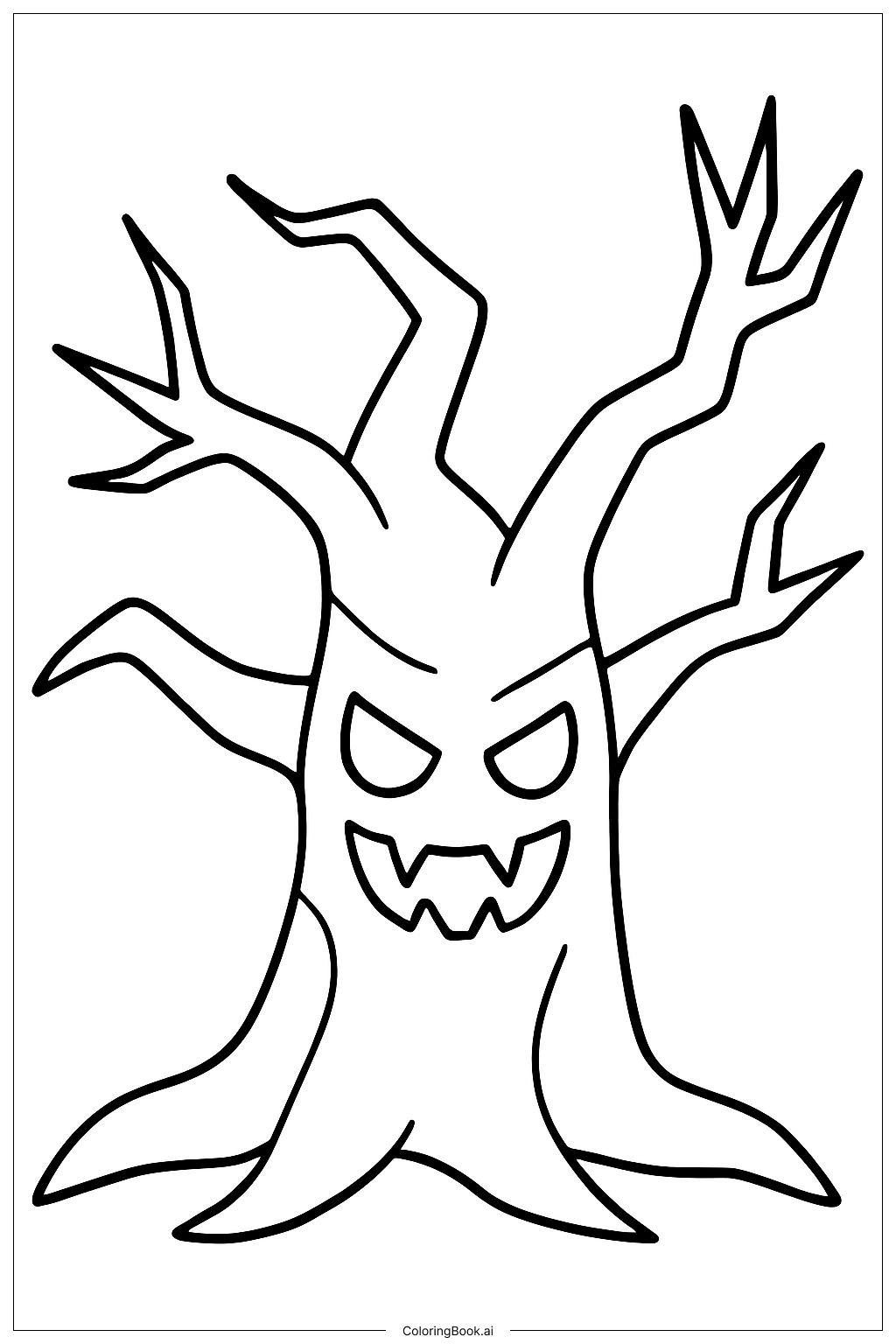 Ein gruseliger Baum zu Halloween 2025 Ausmalseite 