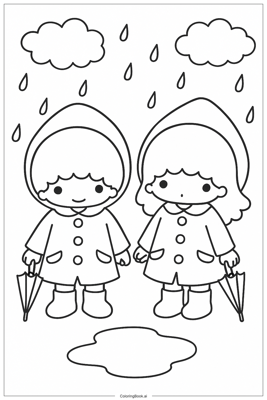  Little Twin Stars In Cute Raincoats And Boots Coloring Page 