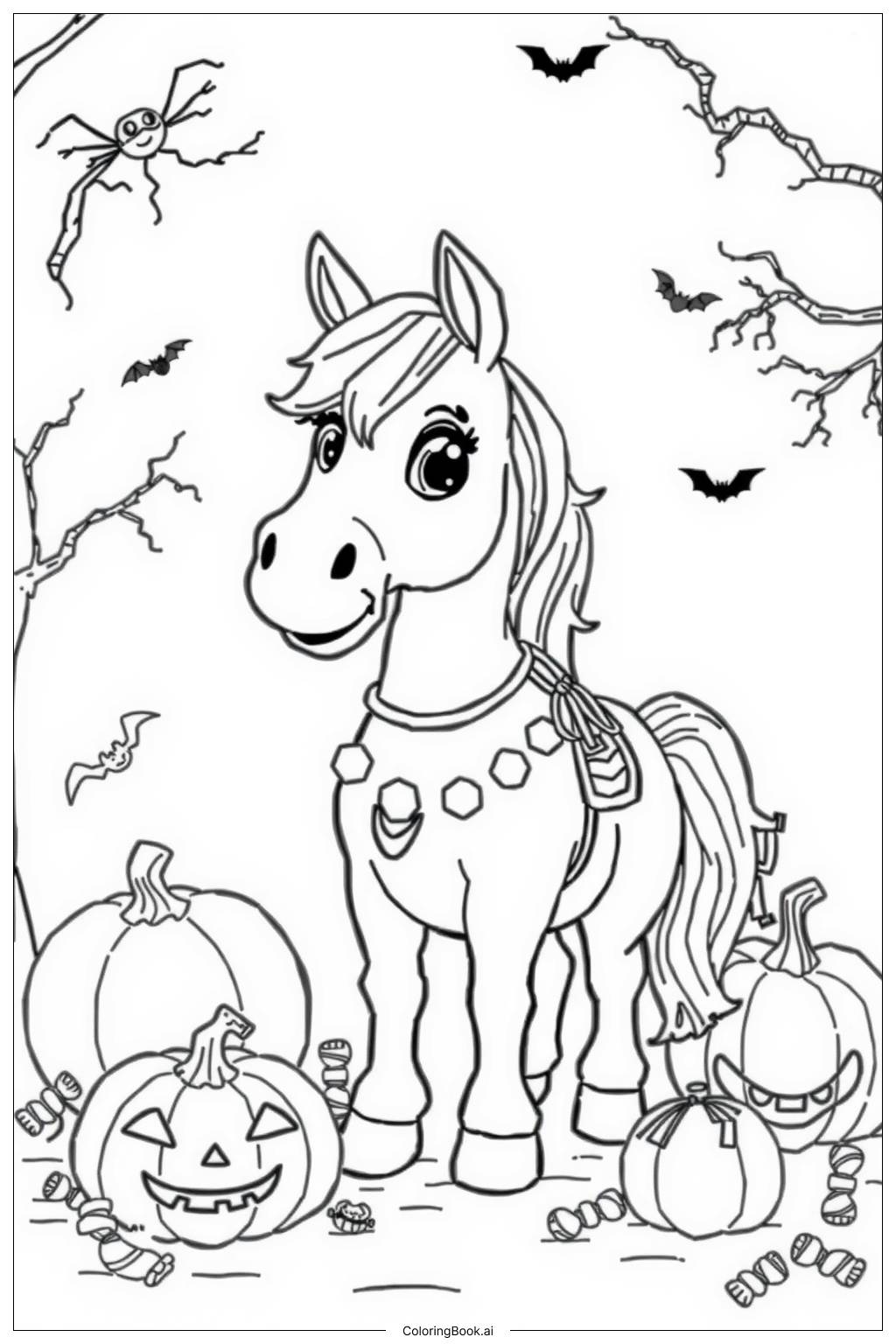  Page de coloriage Cheval d'Halloween en Costume 