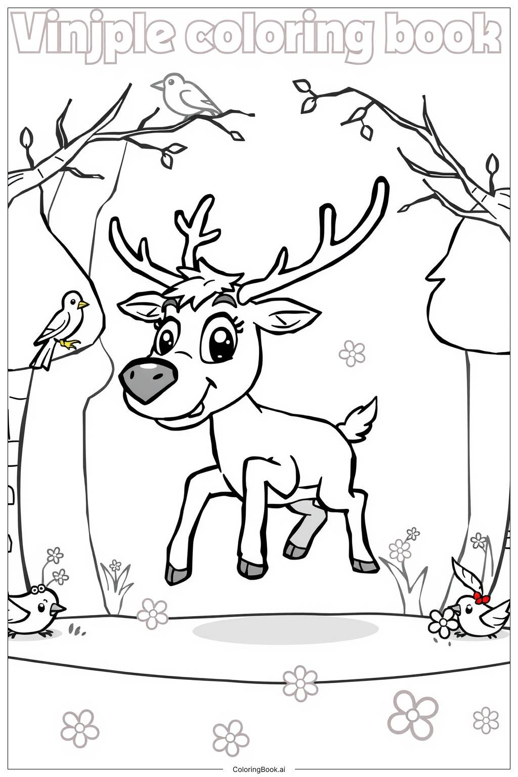  Page de coloriage renne cartoon-2 