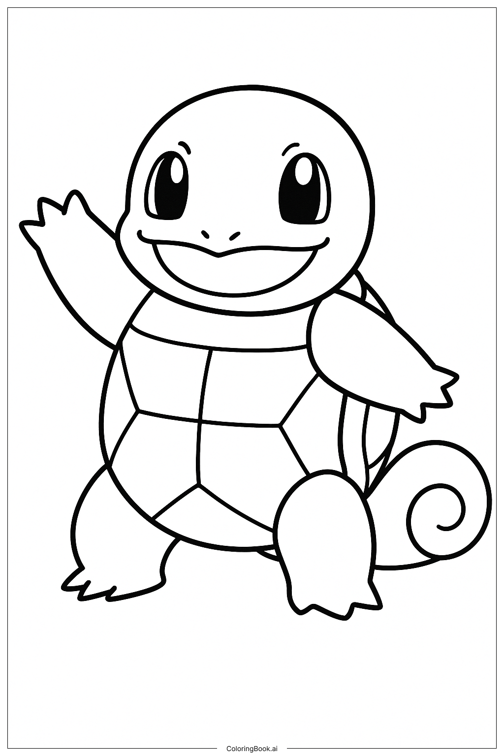  Página para colorear de Squirtle saludando amigablemente 