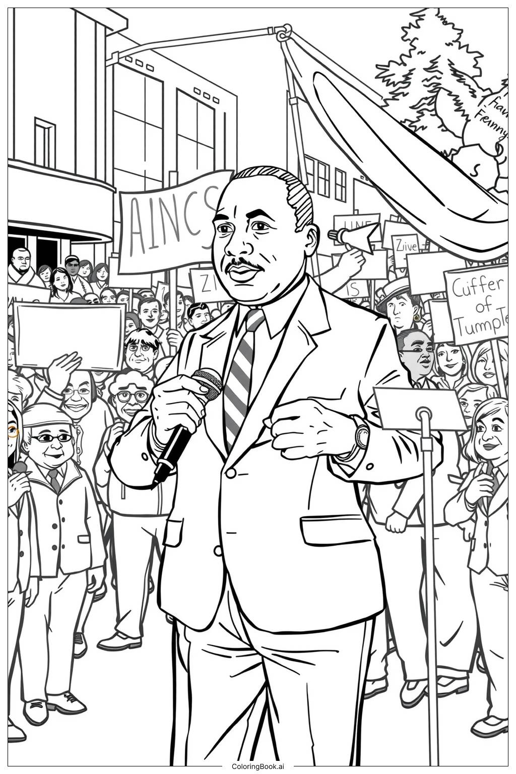  Página para colorir de Martin Luther King Marchando pelos Direitos Civis 