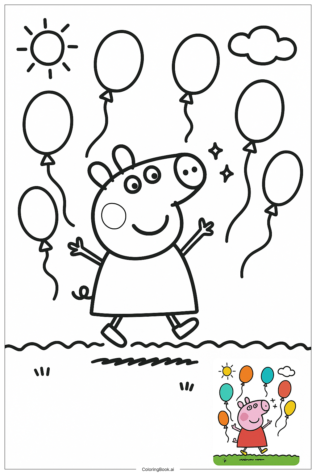  페파 pig 풍선과 함께 춤추기 색칠공부 페이지 