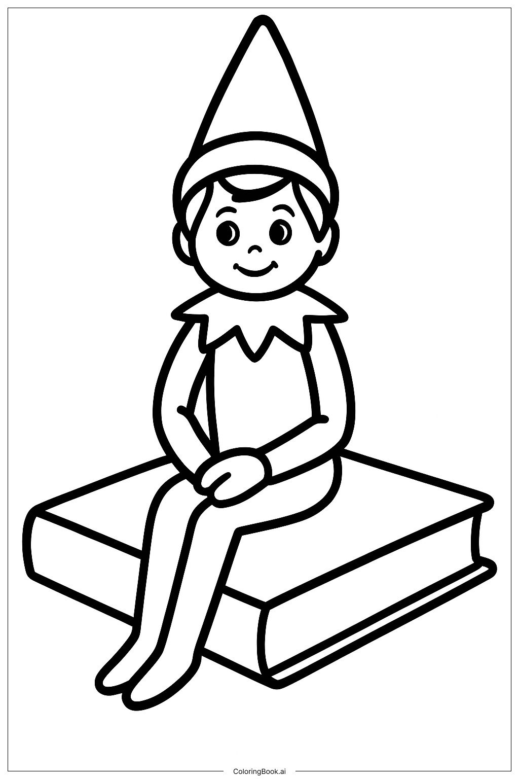  Página para colorir de Elfo na Prateleira em Um Livro Simples 