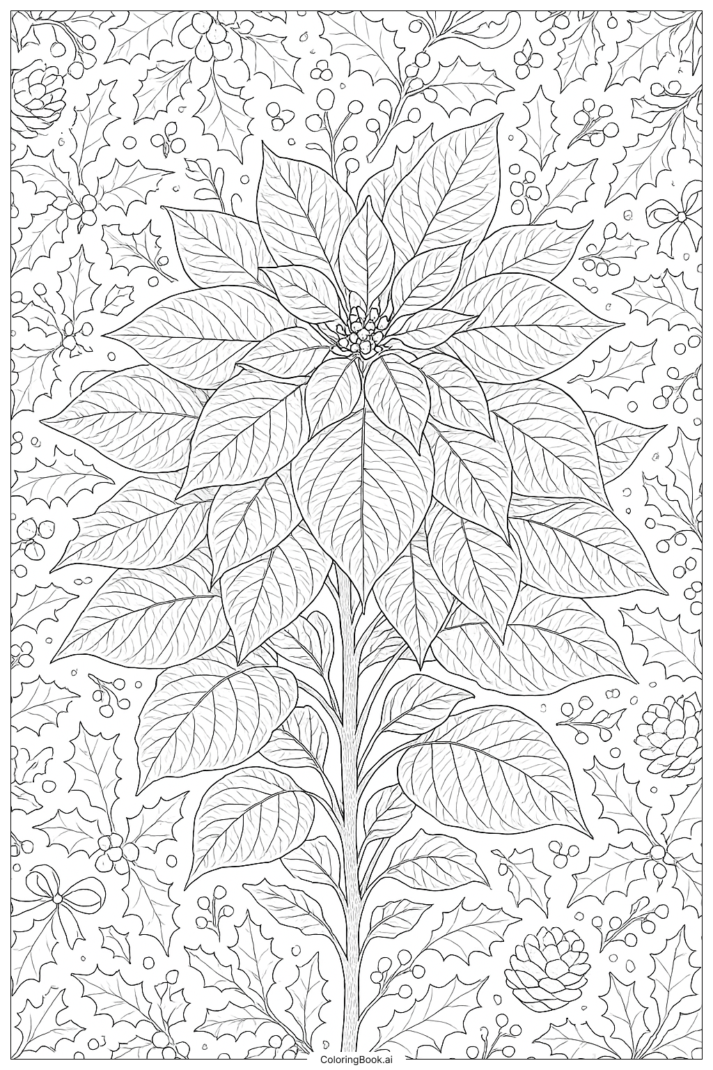 Poinsettia Plant With Delicate Veins Coloring Page