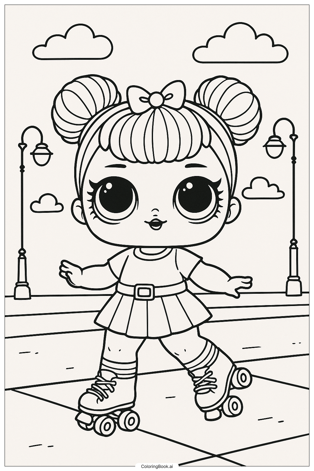 Página para colorir de Boneca Lol de Patins