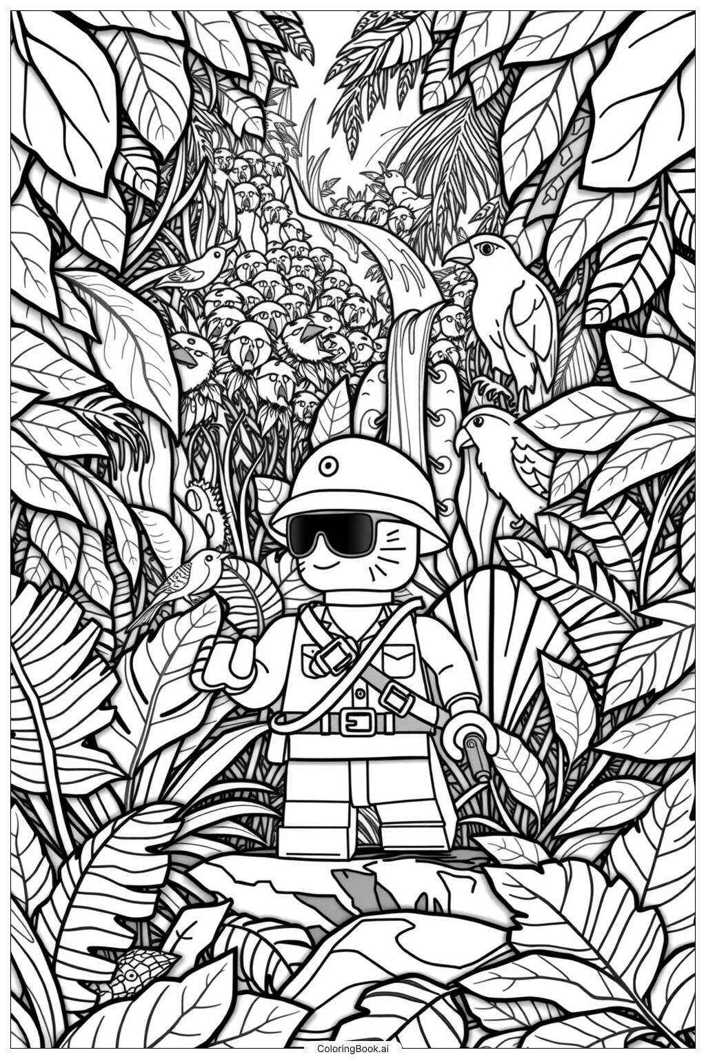  Lego Minifigure Exploring a Jungle Coloring Page 