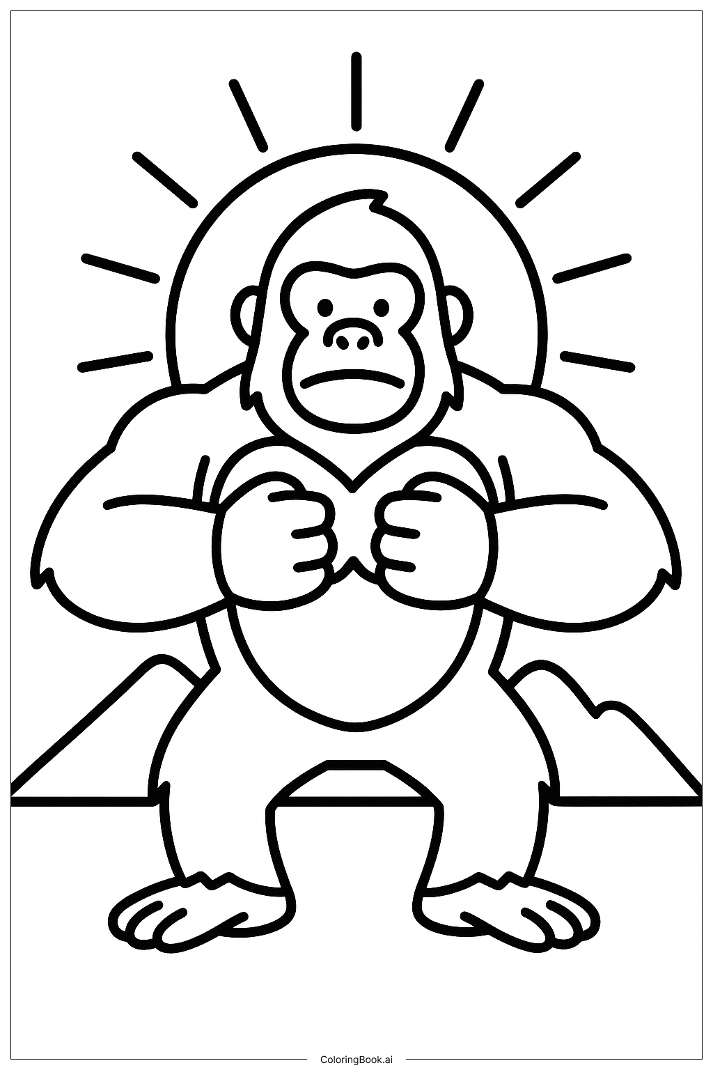  King Kong Chest-Pounding at Sunrise Coloring Page 