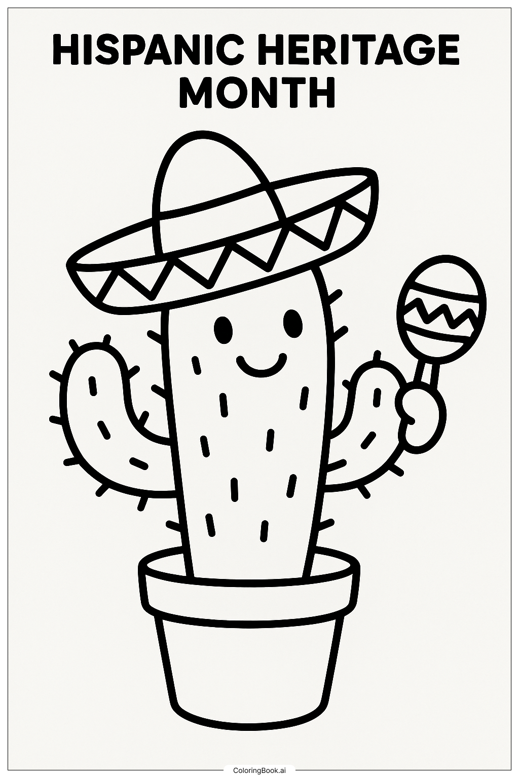  Festlicher Kaktus zum Hispanic Heritage Month Ausmalseite 
