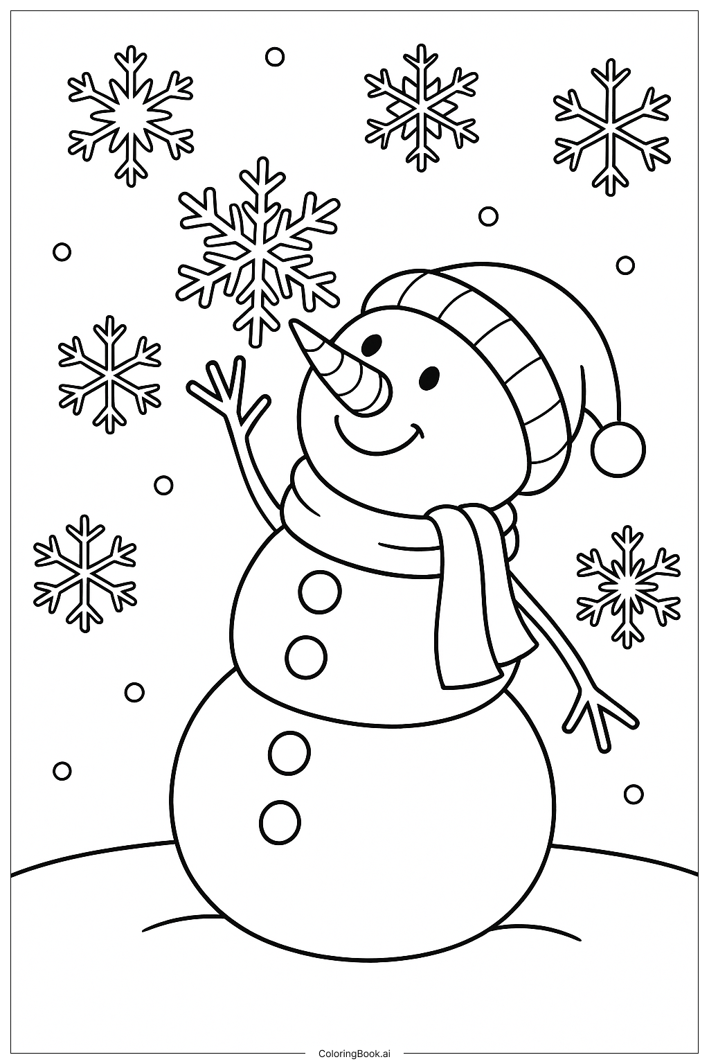  Snowman Catching A Snowflake Coloring Page 
