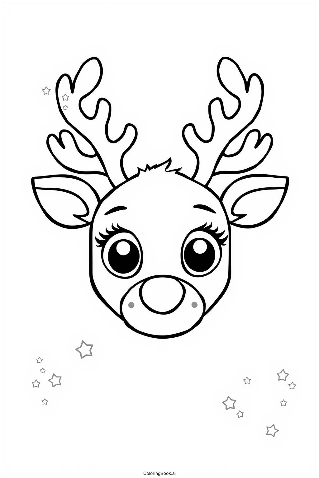  Page de coloriage mignon visage de renne 