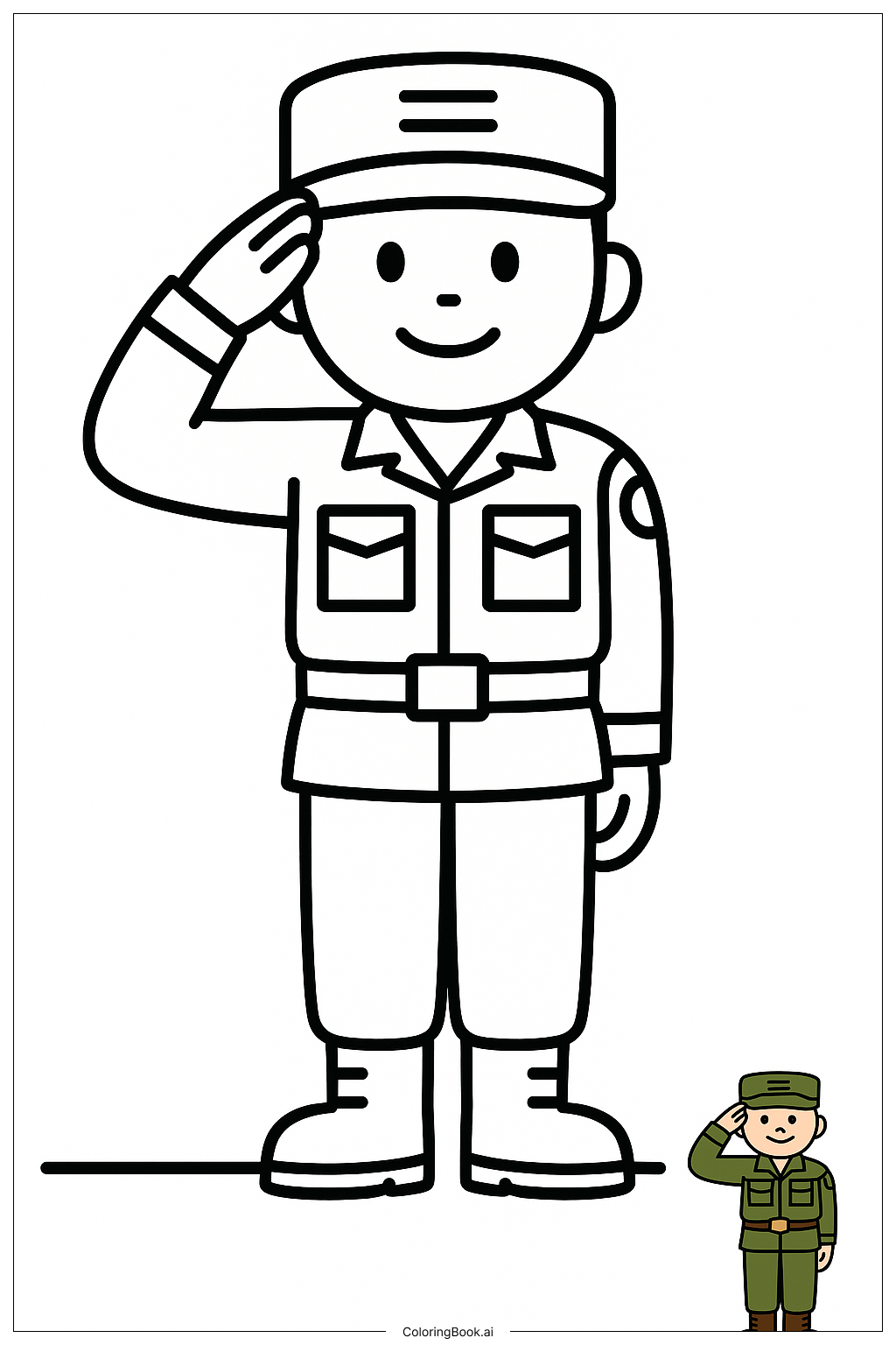  Page de coloriage Soldat de l'armée saluant 