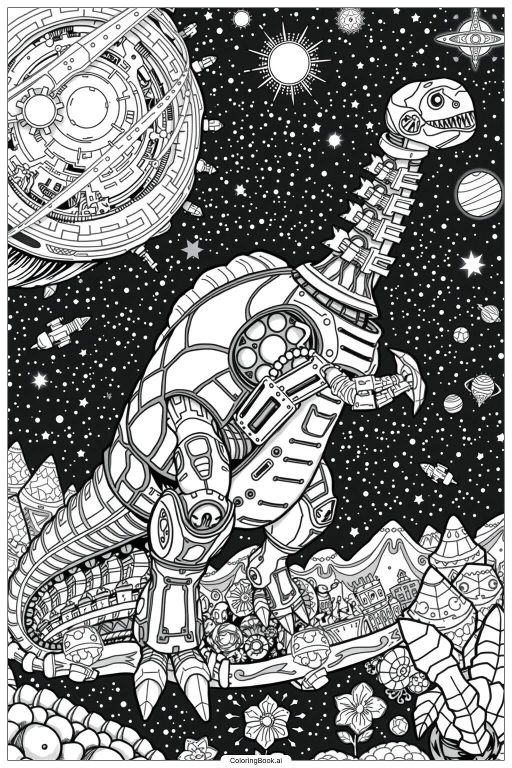  Page de coloriage Univers des Dinosaures Robotiques 