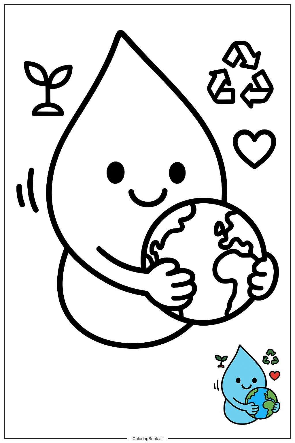  地球日水滴拯救地球著色頁 