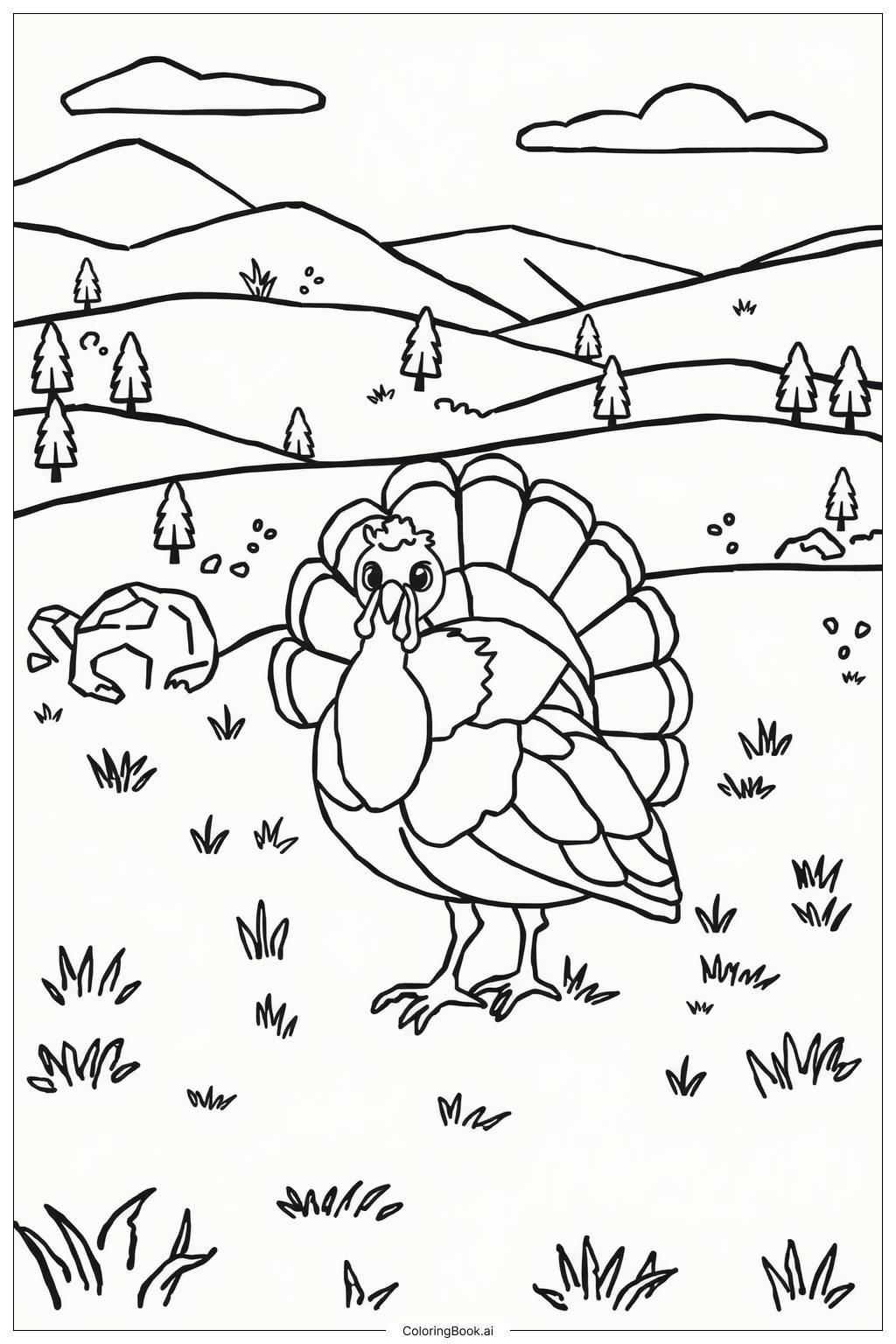  Wild Turkey Landscape Coloring Page 