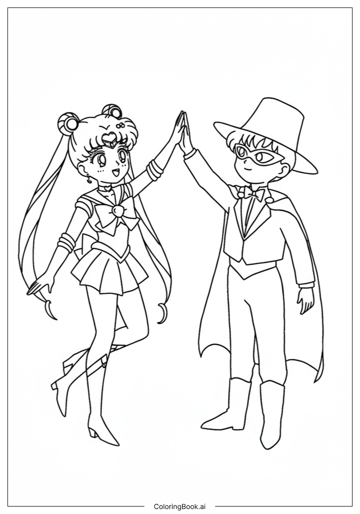  Sailor Moon High-Fiving Tuxedo Mask Coloring Page 