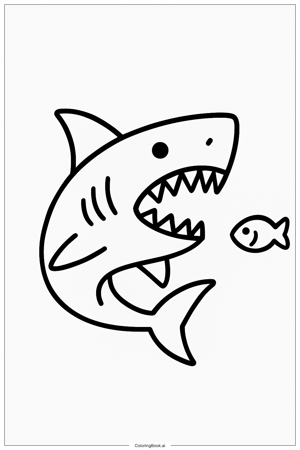  Megalodon und ein kleiner Fisch Ausmalseite 