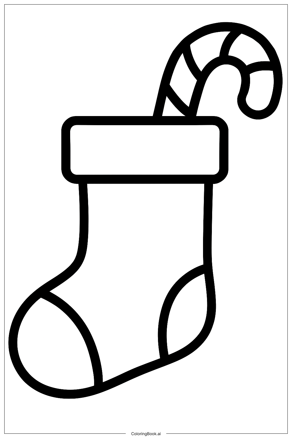  Simple Candy Cane Stocking填色页 