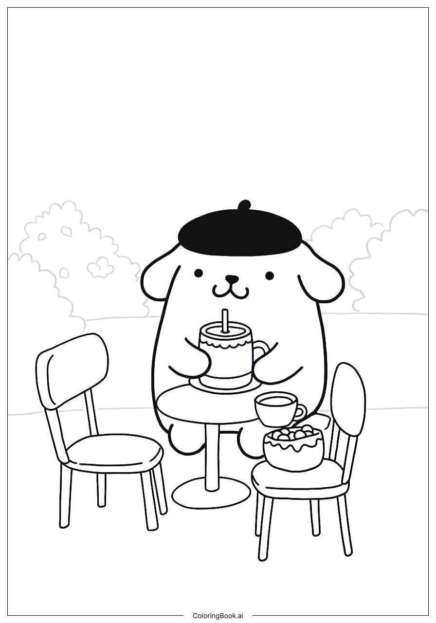 Pompompurin In Café Coloring Page