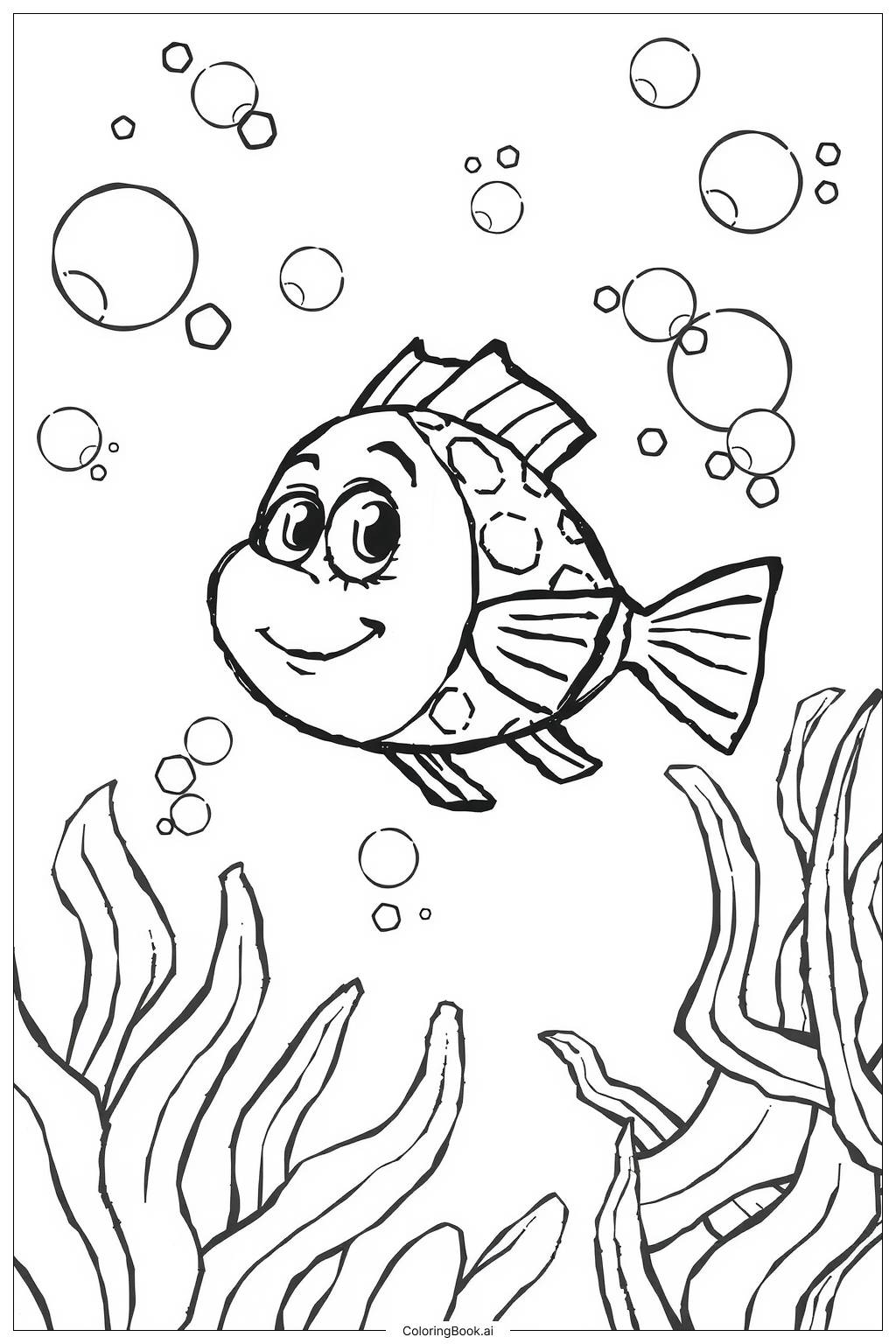  Page de coloriage Poisson Mignon avec des Écailles Scintillantes 