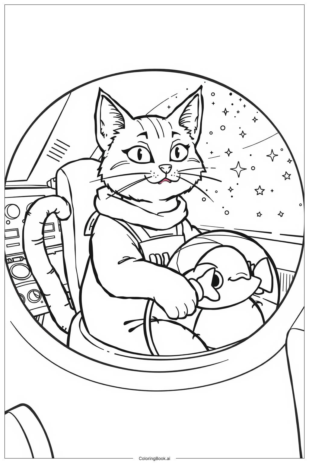  Página para colorear de Gato Espacial en Cohete-2 