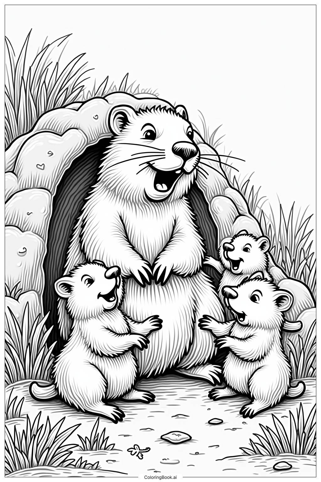  Ground Hog Meeting Friends on Groundhogs Day Coloring Page 