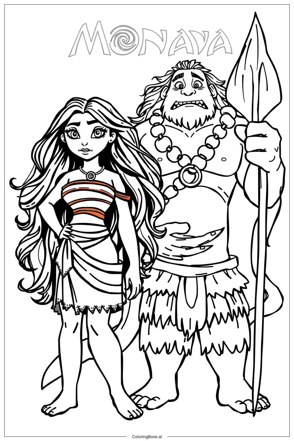  Moana and Maui battling the lava monster Coloring Page 