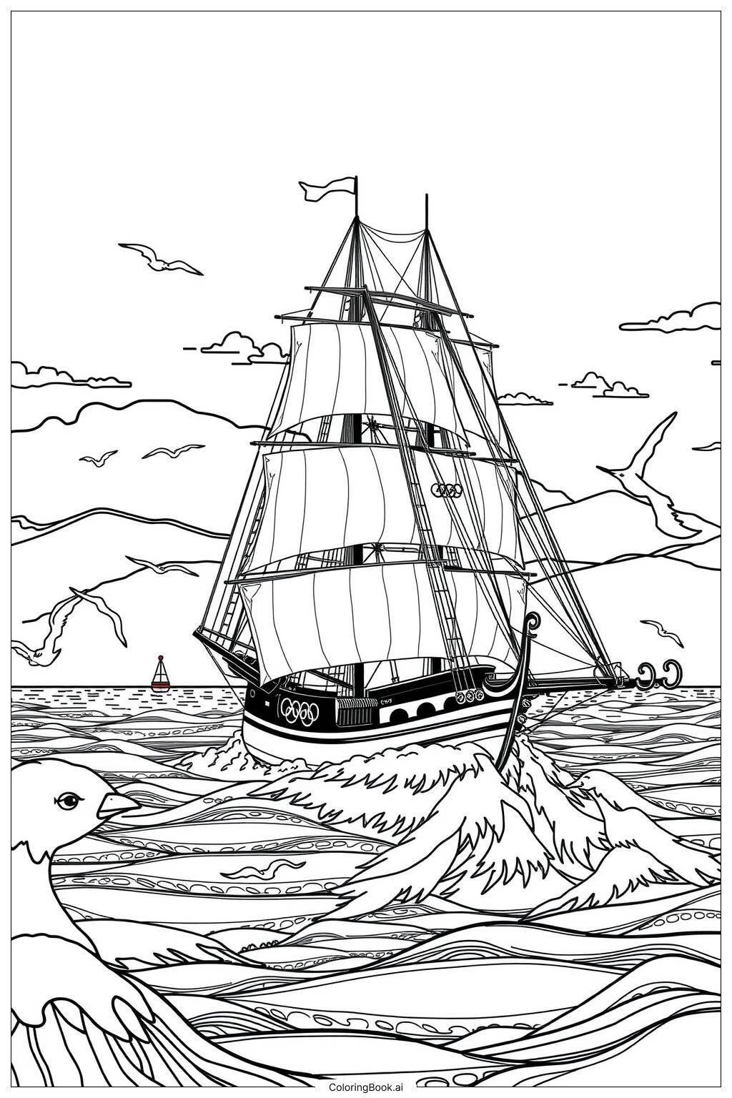  Page de coloriage Navire Olympique Naviguant Vers les Jeux 