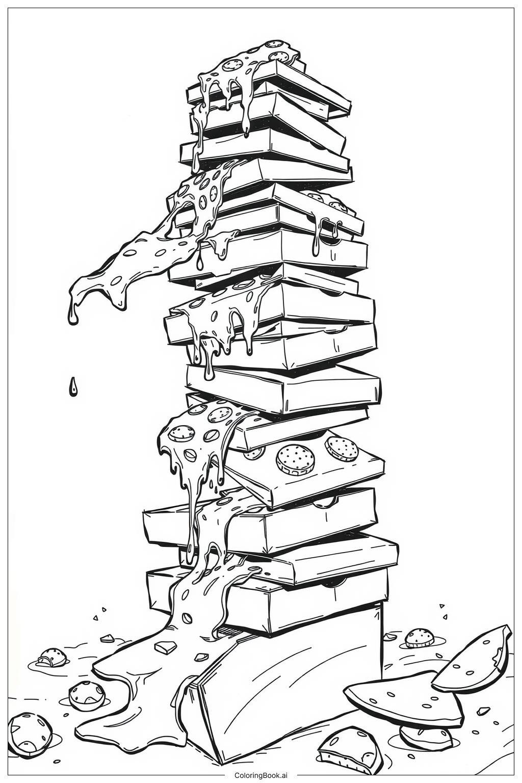  Pizza Tower Scene (Simplified) Coloring Page 