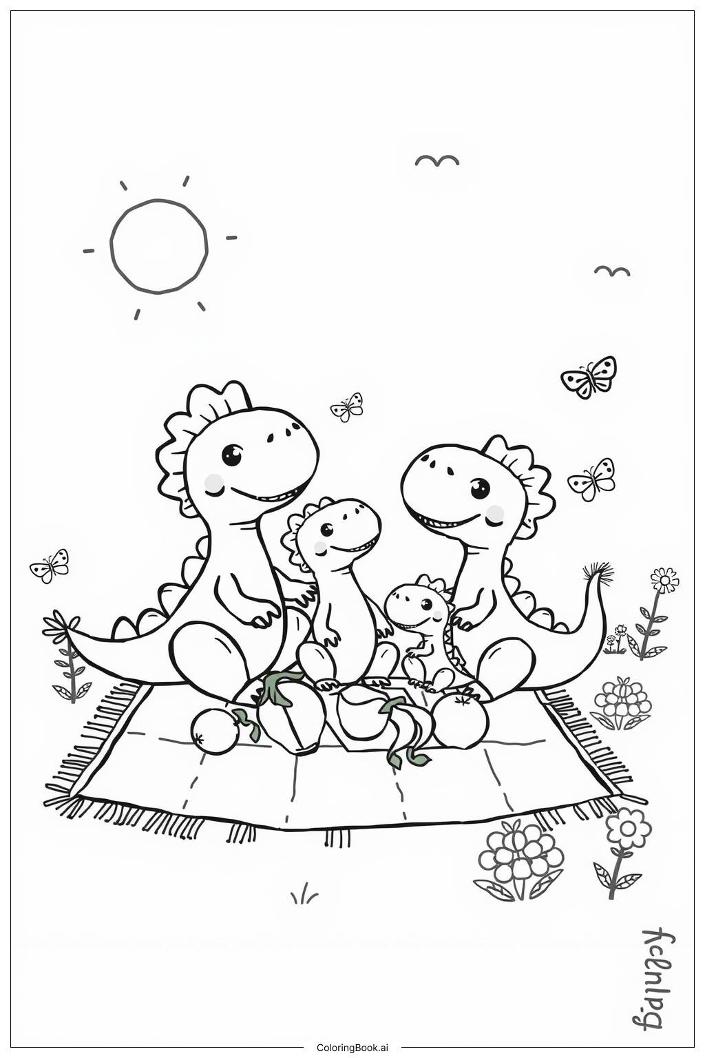  Dinosaur Going School Coloring Page 