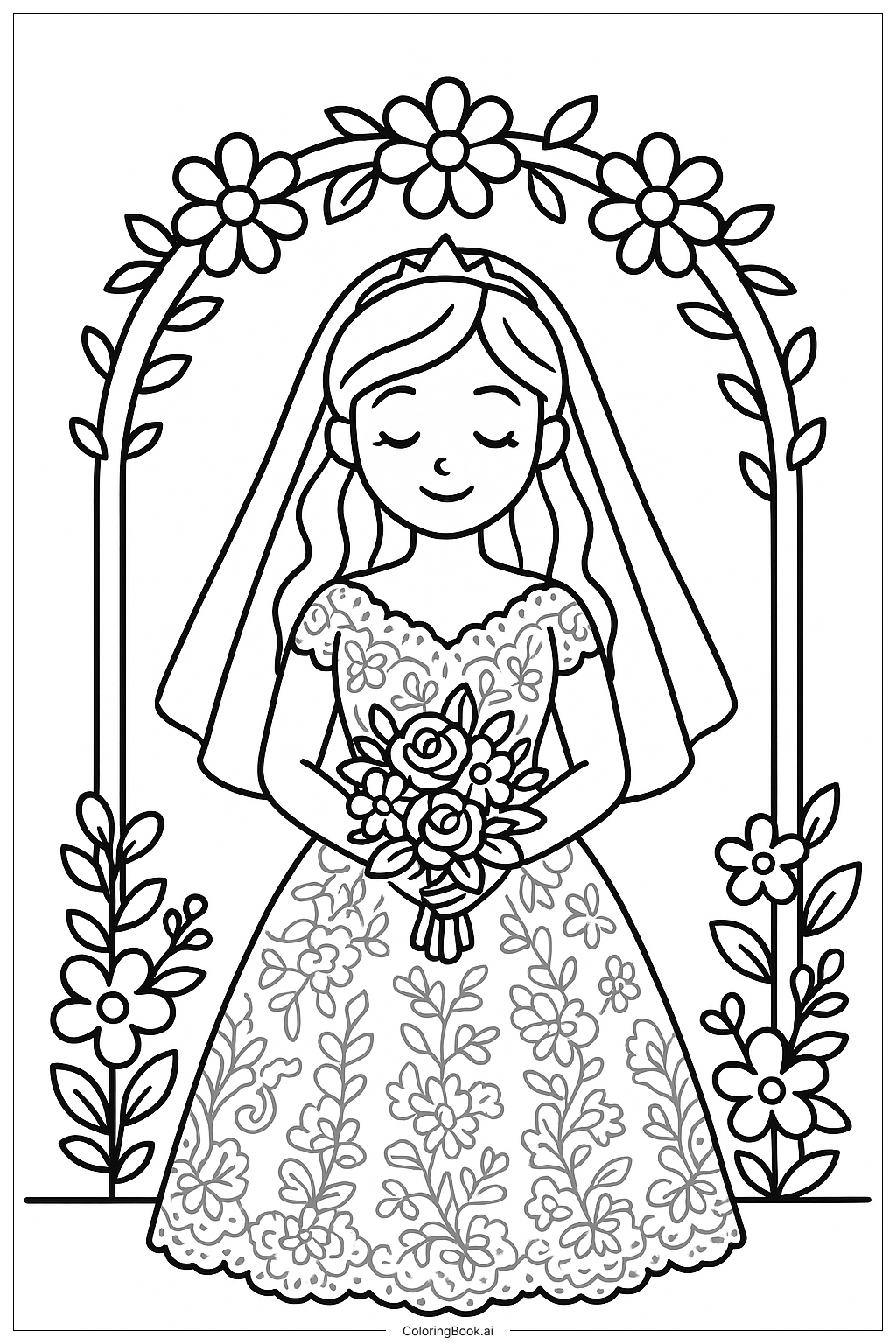 Uma Ilustração Detalhada de Vestido de Noiva de Renda