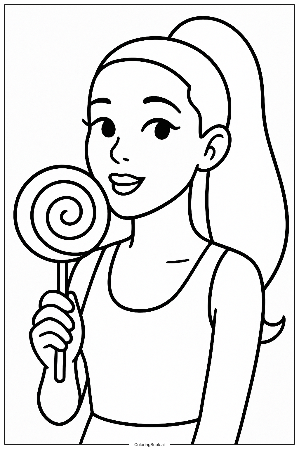  Página para colorear de Ariana Grande con una piruleta 