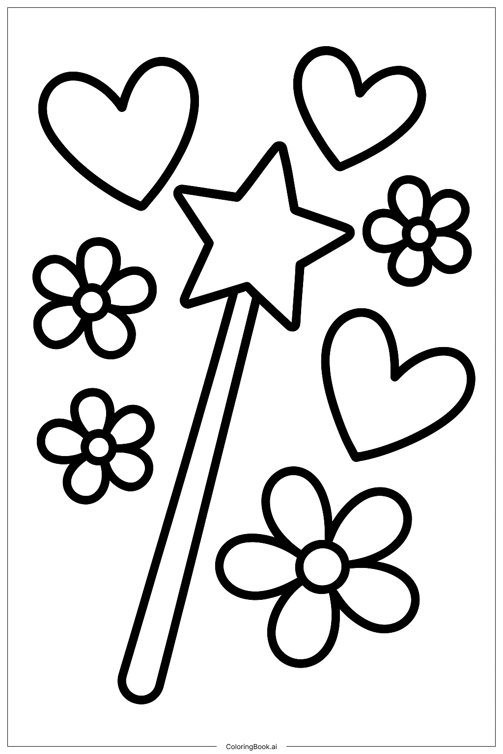  A Magic Wand With Hearts and Flowers Coloring Page 