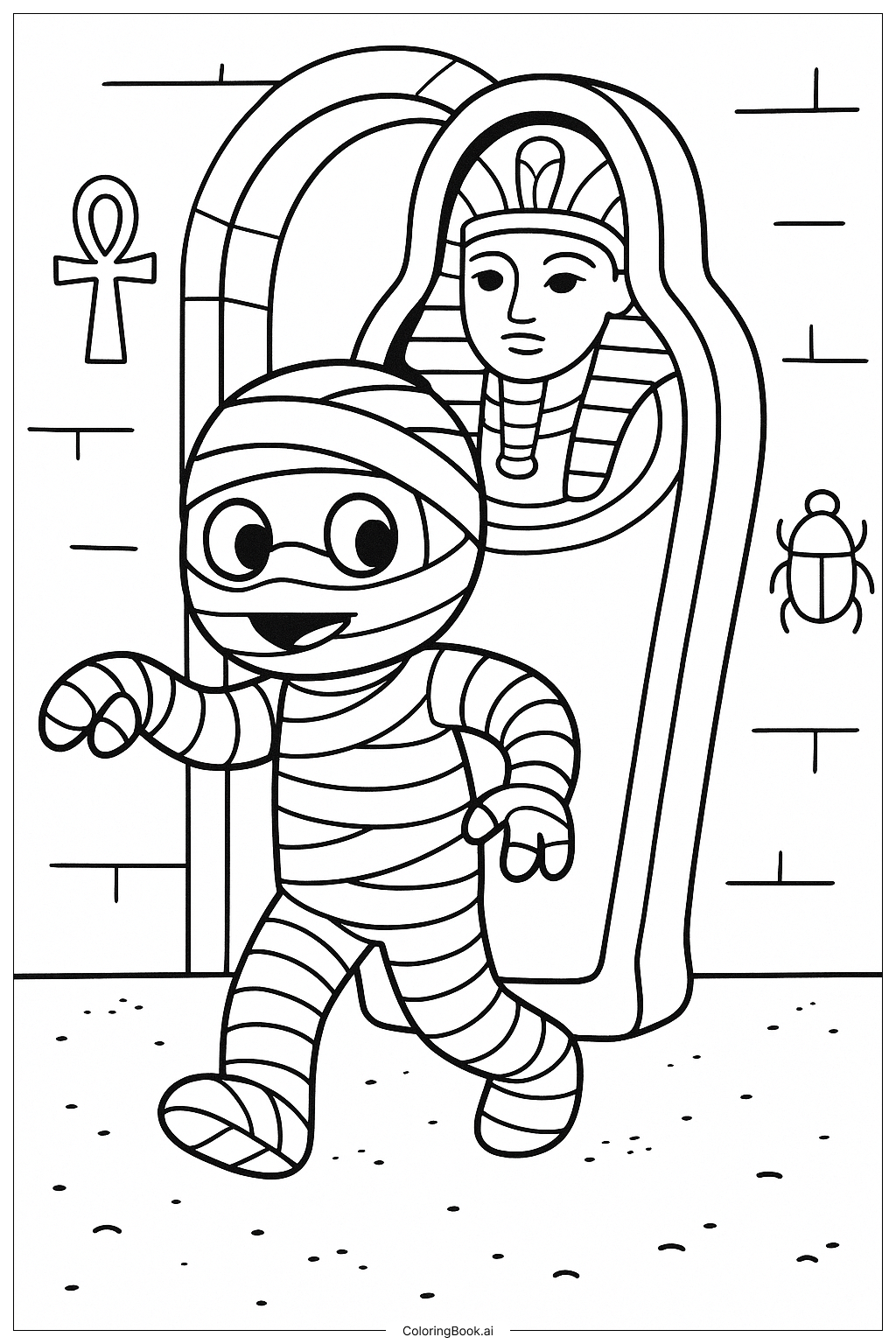  Mummy Walking Out Of A Sarcophagus Coloring Page 