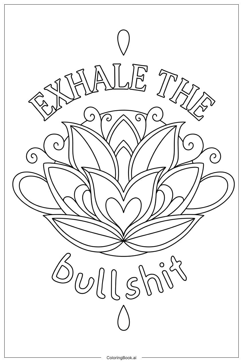  Página para colorear de Inspirador Exhala la Negatividad con Loto Tranquilo 