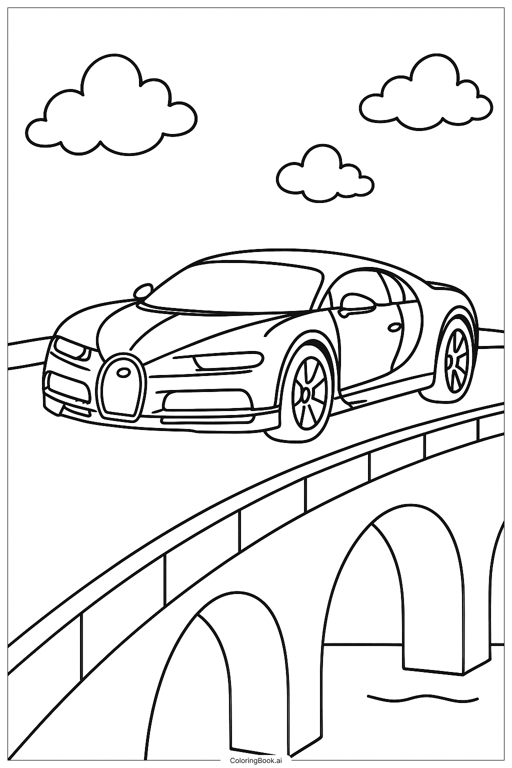  A Bugatti Driving Over A Bridge Coloring Page 