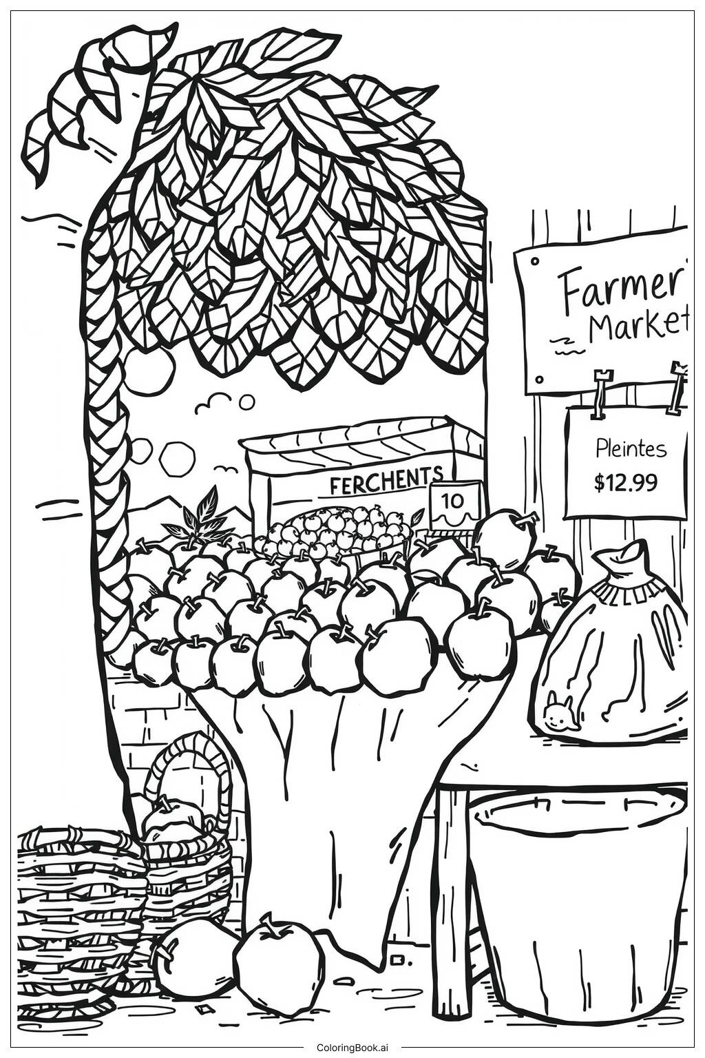  Apple Basket at the Farmers Market-2 Coloring Page 