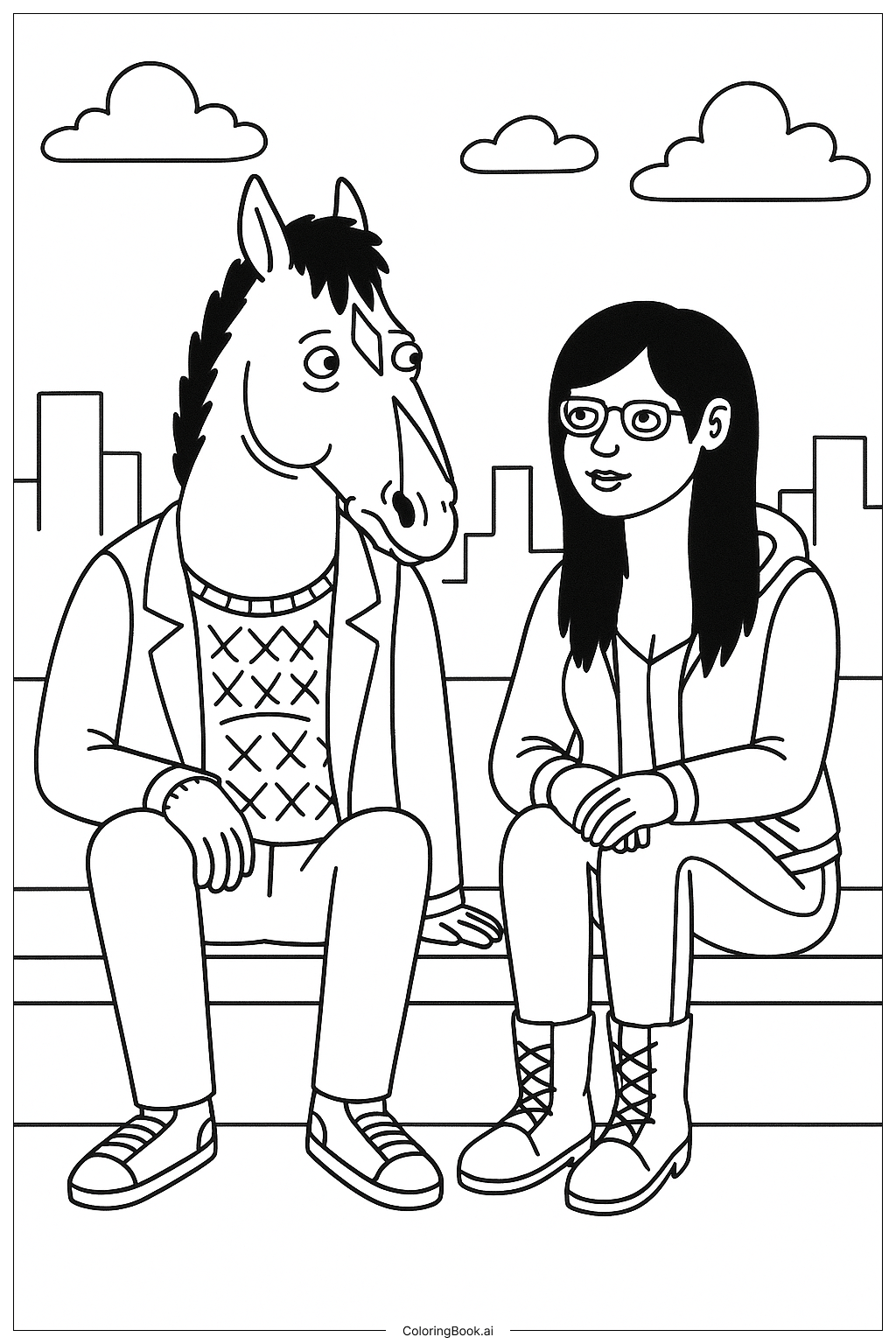  Page de coloriage Bojack Horseman Avec Diane Nguyen Sur Le Toit 