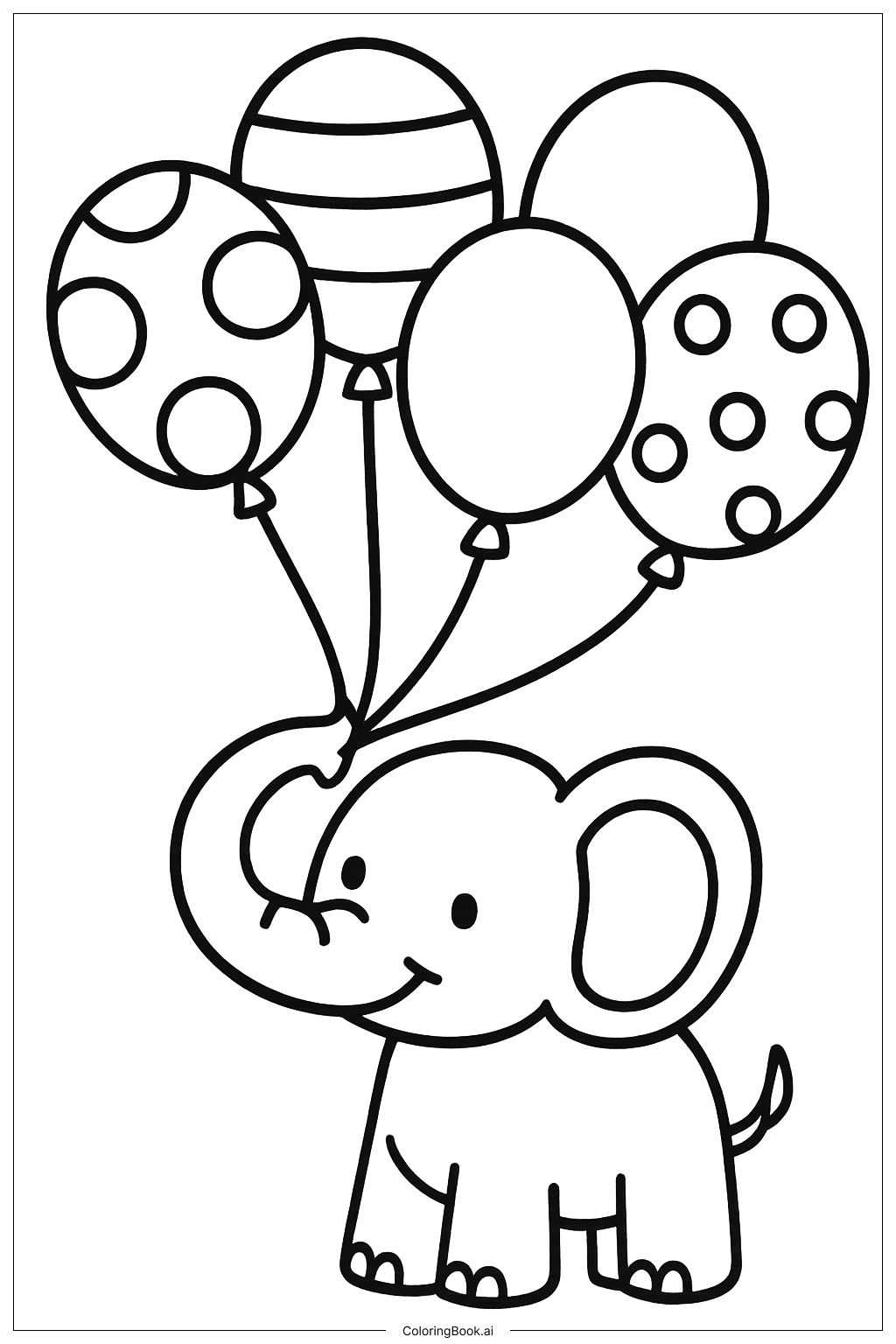  Elephant with Balloons Coloring Page 