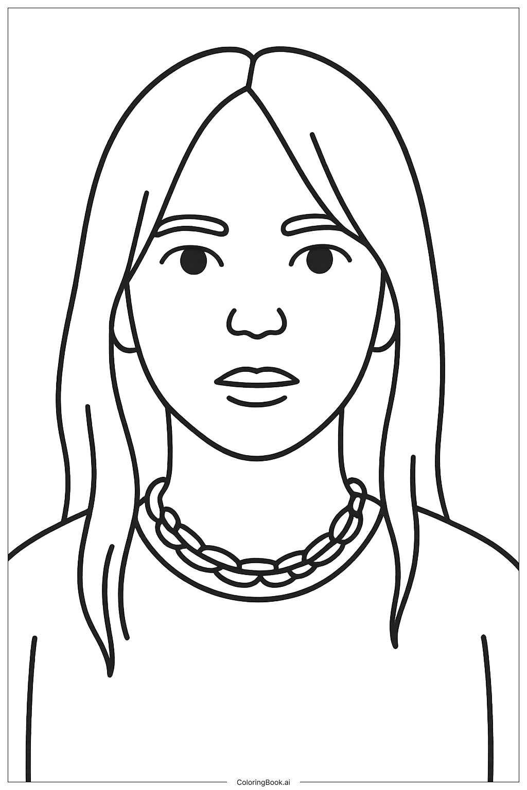  Página para colorir de Retrato de Cabeça e Ombros de Billie Eilish 