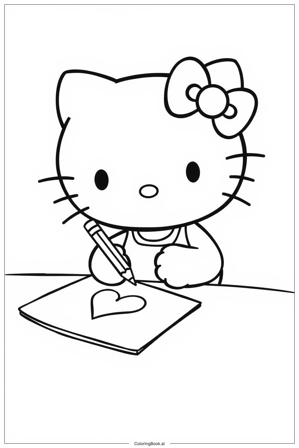  Página para colorir de hello kitty escrevendo uma carta de amor para o querido daniel 