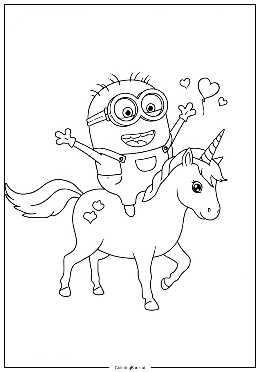  Minion Riding Unicorn Coloring Page 