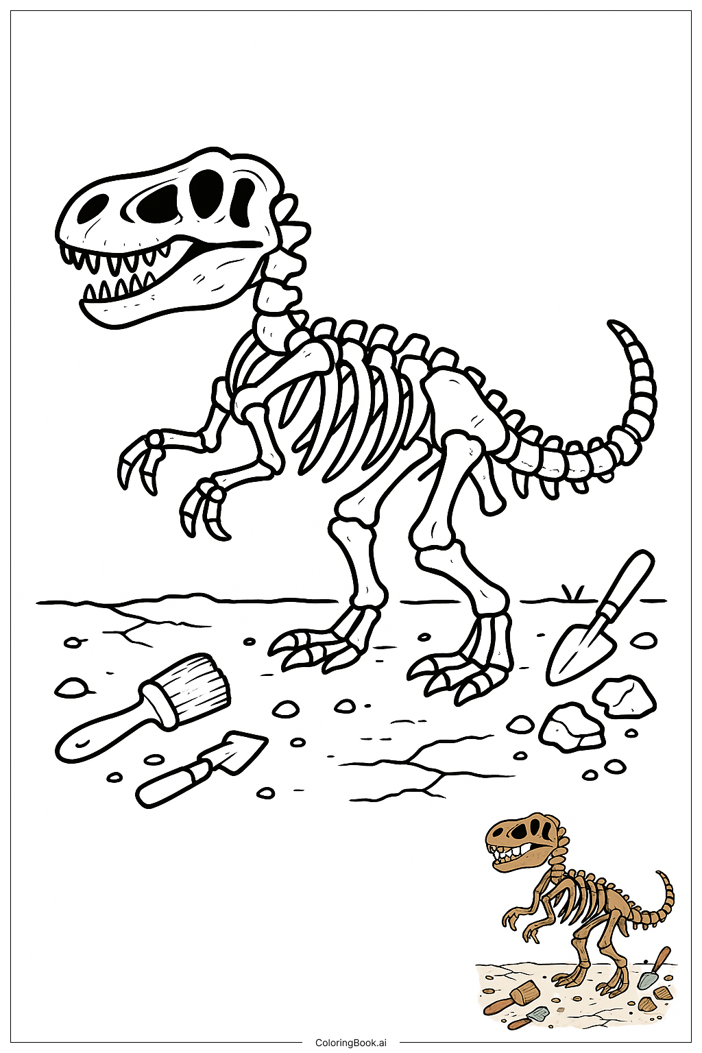  Dinosaur Fossil Skeleton Coloring Page 