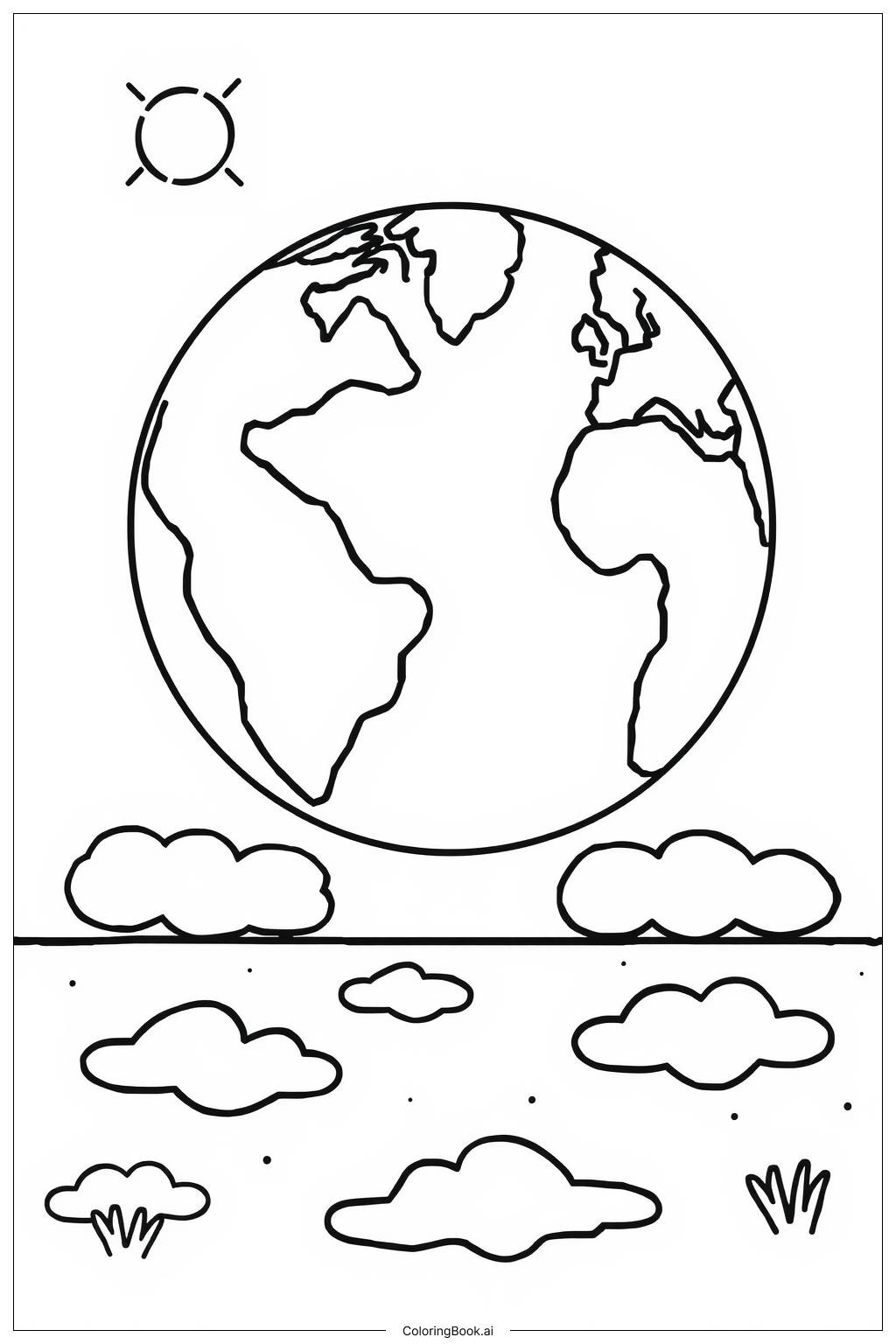  Página para colorear de Planeta Tierra del Espacio 