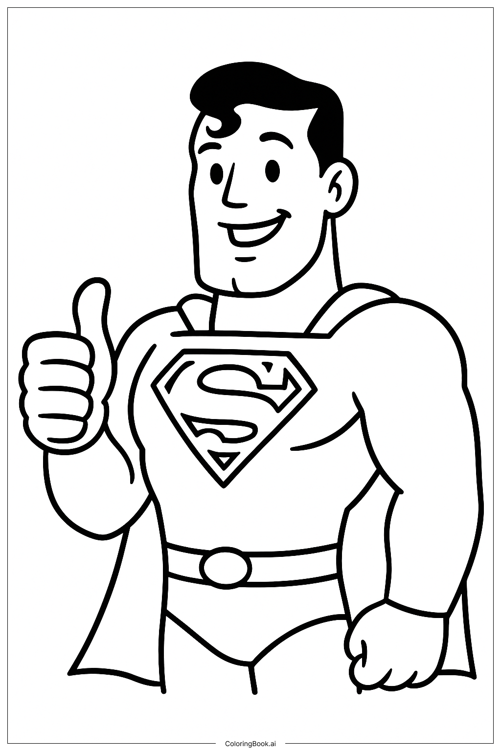  Página para colorear de Superhéroe Superman de dibujos animados mostrando el pulgar hacia arriba 