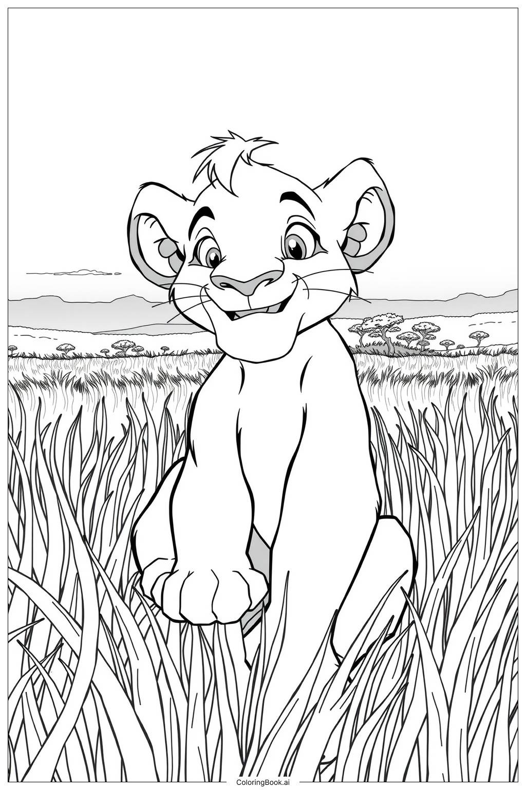  Page de coloriage roi lion simba avec un grand sourire-2 