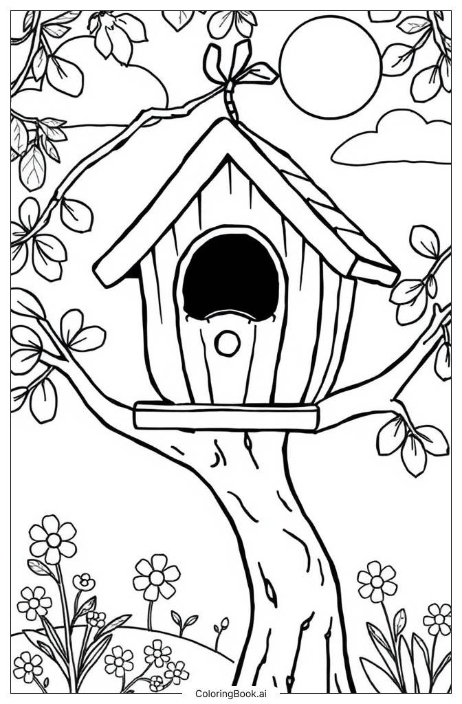  Bird house Coloring Page 