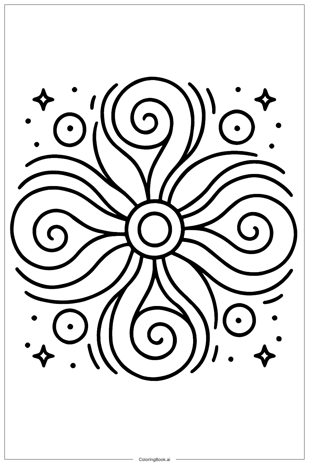  Mandala with Swirling Energy Lines Coloring Page 